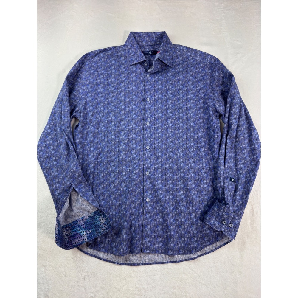 Stone Rose Mens Blue Guitar Print Long Sleeve Button Down Shirt Size 4 XL